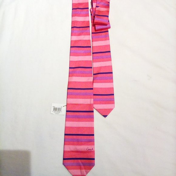 Coach Mens new Poppy Stripe Tie 100% silk classic Necktie - Picture 1 of 3